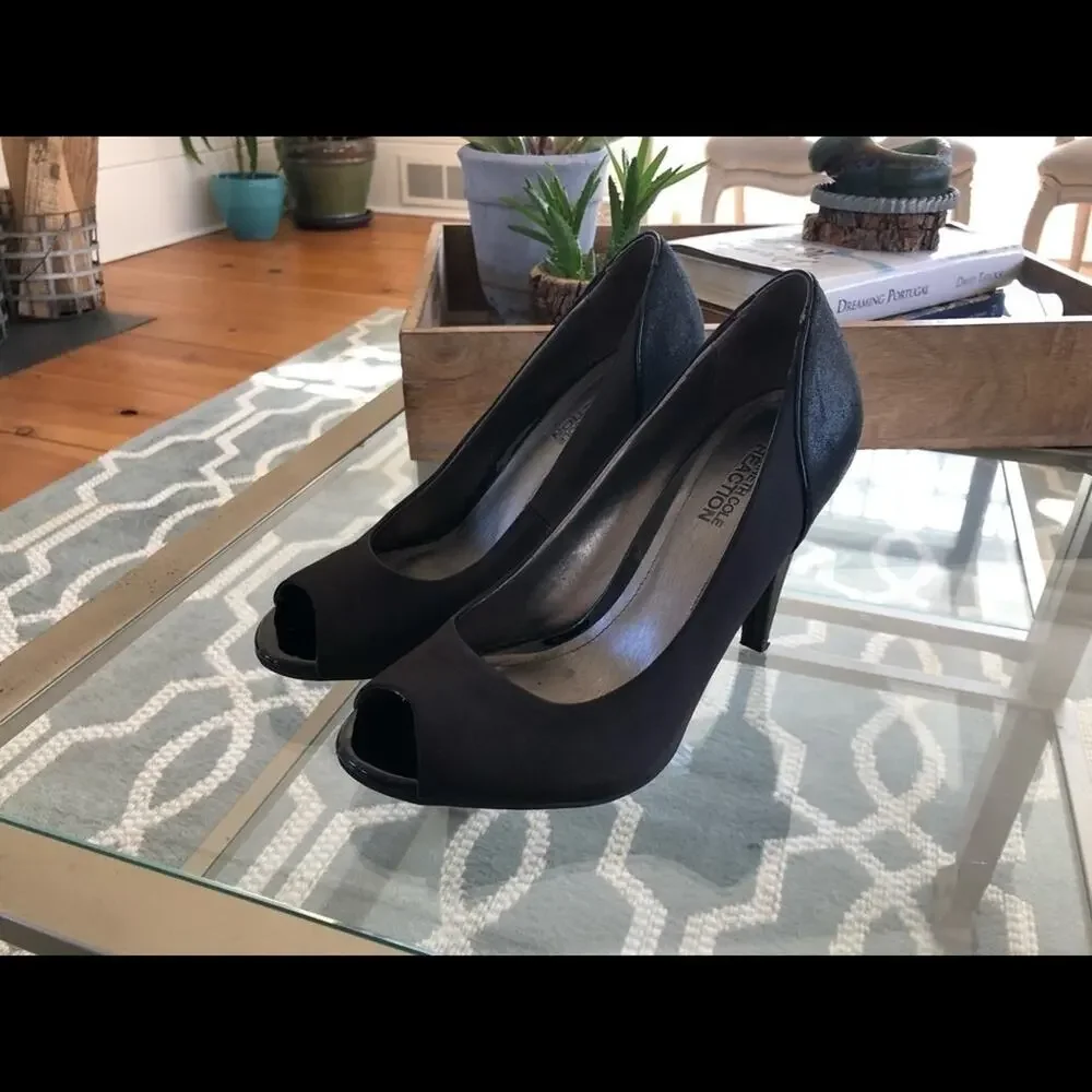 Kenneth Cole Black Peep Toe Heels, Size 7